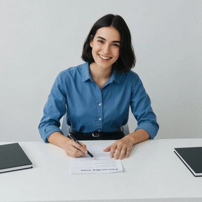 Young person organizing rental application documents at a desk, professional and clean, no text, no words, no typography, clean image
